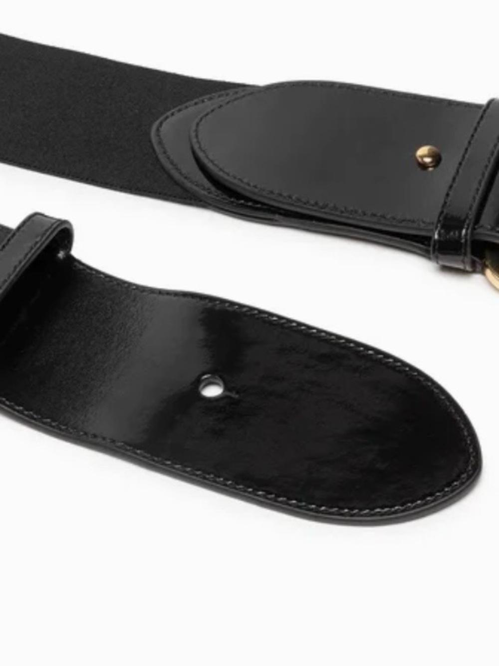 Lauren Ralph Lauren Black Patent Leather and Elastic Tab Stretch Belt Sz Med EUC - Picture 3 of 14